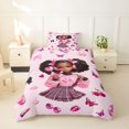 thumbnail image 2 of Castle Fairy Cartoon Black Girl Twin Duvet Cover,Butterfly Bow Print Twin Bedding,Pink White,Pink Reversible,1 Duvet Cover and 1 Pillowcase, 2 of 6