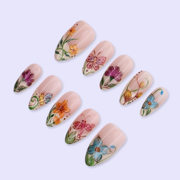 LisaNailsArt Spring Portrait Acrylic Press-On Nails, 10 Nails, Extra ...