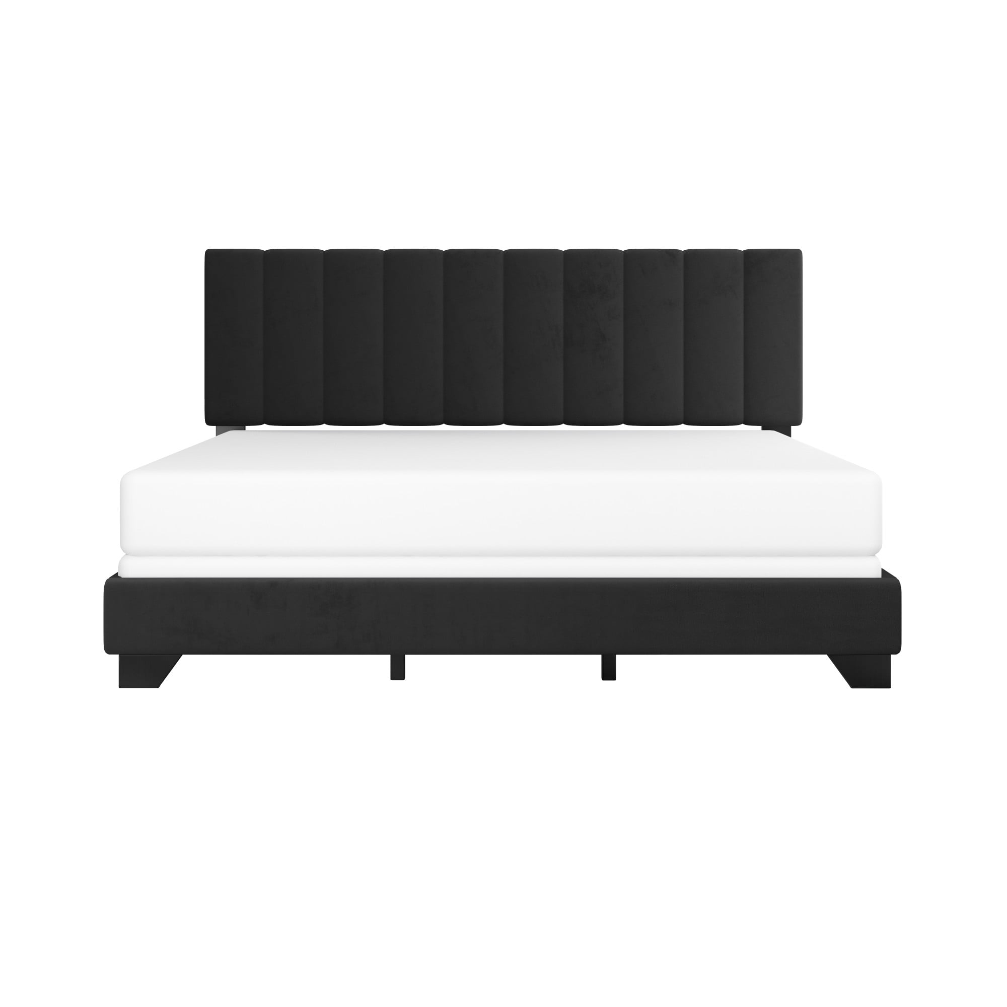 Reece Channel Stitched Upholstered King Bed, Black, by Hillsdale Living Essentials