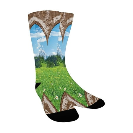 

Outhouse Farm House Image From Print Wooden Plaques with Chalk Heart Art Light Brown Blue and Green Custom Socks for Women
