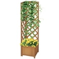 thumbnail image 1 of Outsunny Jardinière Surélevée en Bois avec Treillis, Brun, 1 of 10