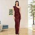 thumbnail image 2 of DVKOVI Gowns and Evening Dresses Maxi Dress Formal Women's Sleeveless One Shoulder Sequin Dress Slit Slim Long Dress Red M, 2 of 5