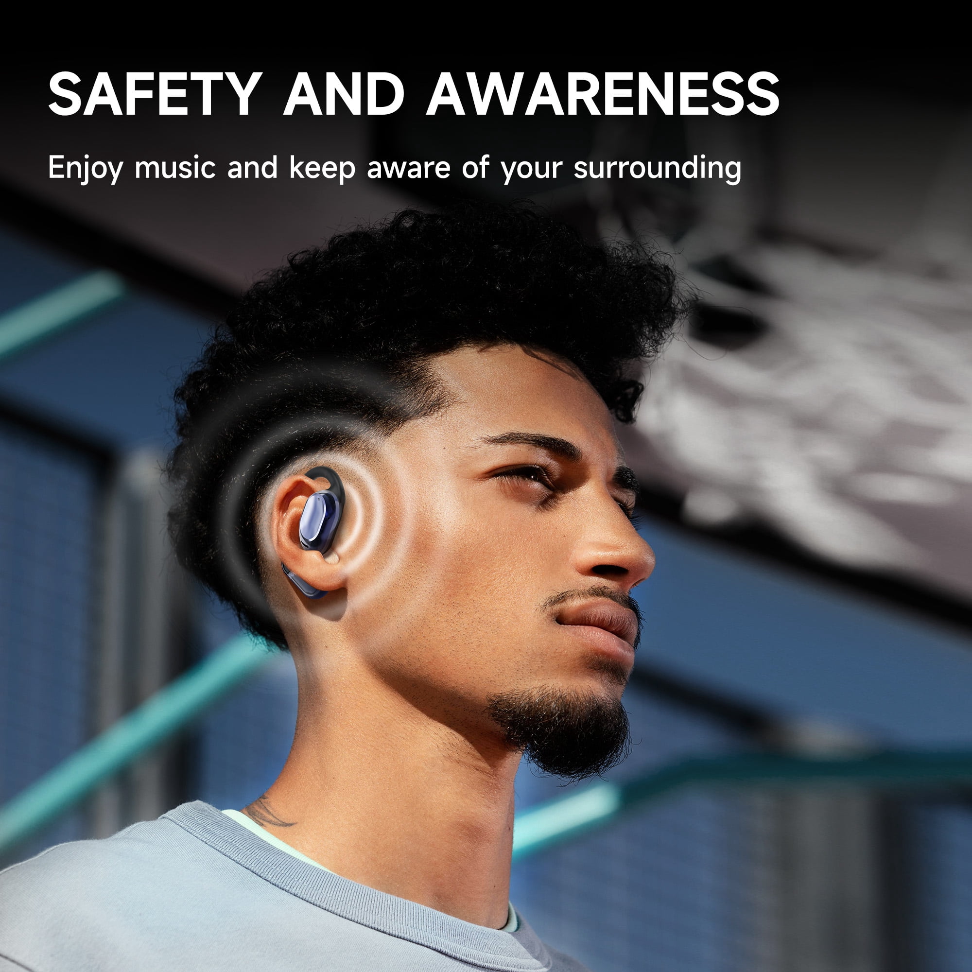 Open Ear Headphones, Wireless Earbuds Bluetooth 5.3 Air Conduction Headphones with Earhooks and Mic, Utra-Light, 48H Playtime, Waterproof Sport Headphones for Running Cycling Workout Driving