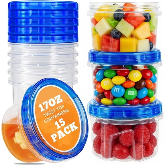 15-Pack Plastic Food Storage Containers with Airtight Twist Lids, BPA-Free, Stackable Meal Prep Bowls for Soups, Sauces, Leftovers & Lunches
