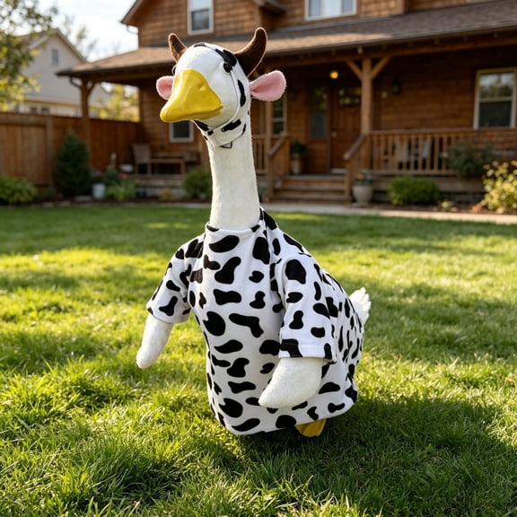 Lady Porch Goose Outfit for 23'' Cement Plastic Lawn Goose Statue Clothes Cow Pattern Bathrobe for Outdoor Garden Yard Patio Decoration
