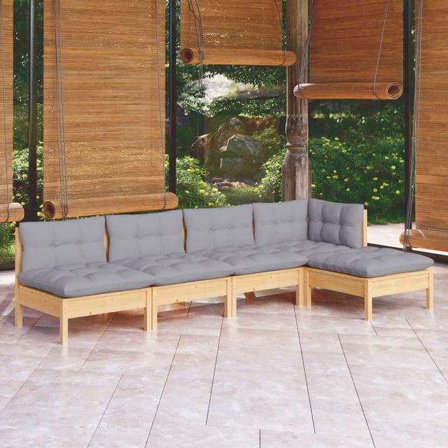 vidaXL Ensemble de Salon de Jardin 5 Pcs avec Coussins Gris en Pin