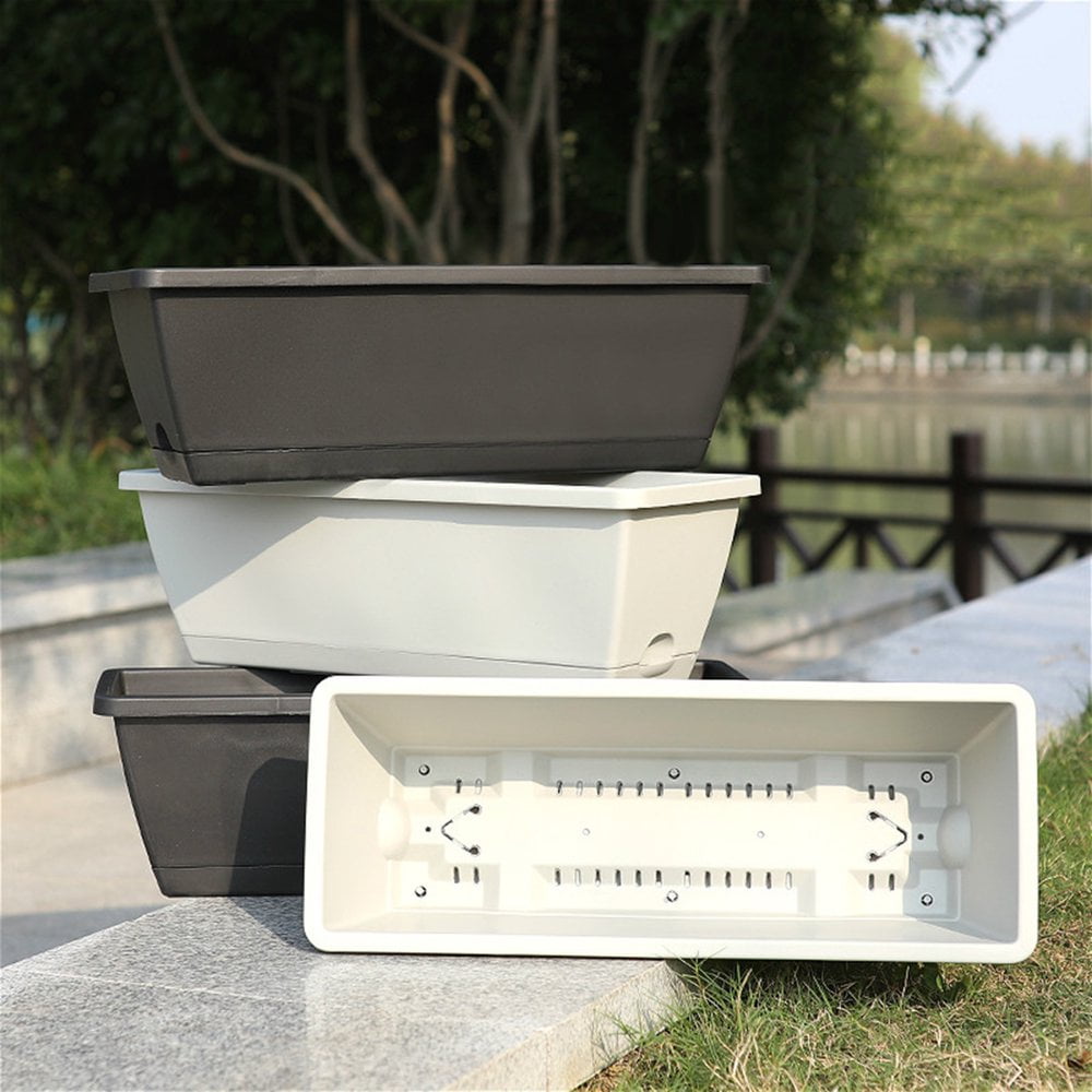 Oliz Lot De 8 Pots De Fleurs Rectangulaires De 43,2 Cm Avec Trous De Drainage Et Plateaux Pour Rebord De Fenêtre, Terrasse, Jardin, Balcon, Maison, Porche, Cour, Intérieur Et Extérieur (gris