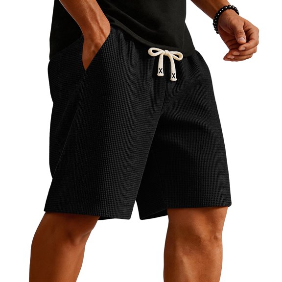 Dwellite Mens Shorts Casual Summer Elastic Waist Drawstring Lightweight Solid Beach Vacation Shorts with Pocket Black 2XL