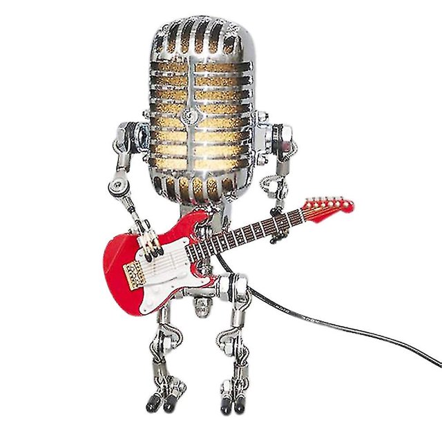 Lámparas de Robot de guitarra Vintage, adornos de luz de mesa de escritorio con micrófono de Metal Industrial Steampunk