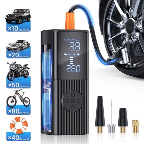 GEYILO Tire Inflator Portable Air Compressor – 150PSI Cordless Air Pump for Car Tires, 3X Faster, Auto Shutoff, 5 Modes