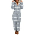 thumbnail image 2 of AUNVITO Women's Striped Cozy Long Sleeve Hooded Jumpsuit with Front Zipper for Casual Loungewear, 2 of 7
