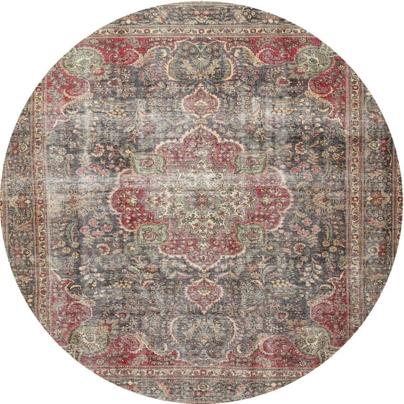 Ahgly Company Indoor Round Traditional Light French Beige Brown Medallion Area Rugs, 4' Round