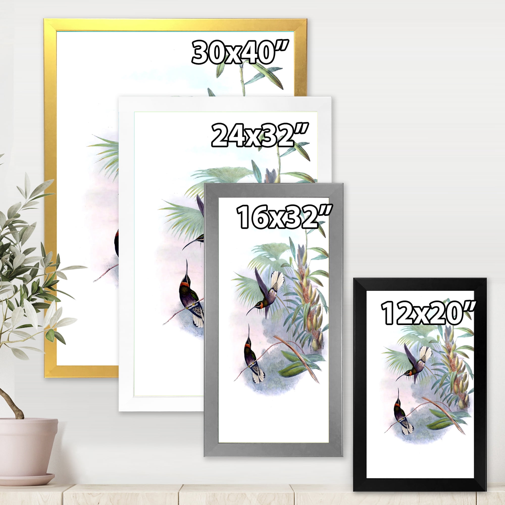 Designart 'Ancient Hummingbird On A Branch' Traditional Framed Art Print