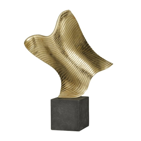 12 x 22 Gold Polystone Wave Abstract Sculpture with Black Base by The Novogratz