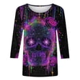 thumbnail image 5 of IUYRTFE Women's Day of the Dead Skull Print Crew Neck 3/4 Sleeve T-Shirt Loose Fit Casual Fall Top, 5 of 5