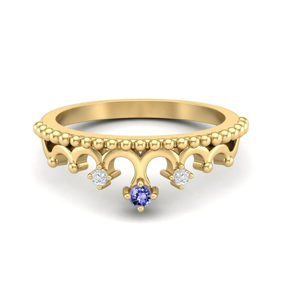 2mm Round Tanzanite 925 Silver Yellow Plated Women Crown Tiara Valentines Day Gifts Ring