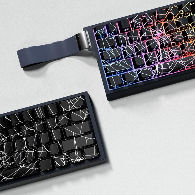 64/74Key Translucents Keycaps Spiders Web Side Print Backlit Shine Through Keycaps for 60 80 61/64/68/75/87 Keyboards