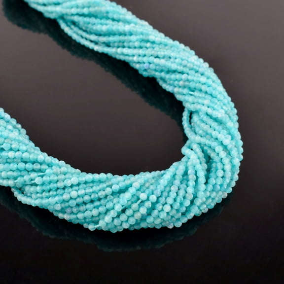 QNAVIC Natural Amazonite Gemstone Micro Faceted Rounds Beads Strand Drilled Stone Chakra Healing Crystals DIY Jewelry Making Wholesale Bulk Loose Supply Strand 30 Centimeter (1 Strand)