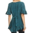 thumbnail image 2 of Sayle Long Star Embroidered Blouse Shirt Top With Button Front And Ruffles - Turquoise - 1X/2X, 2 of 5