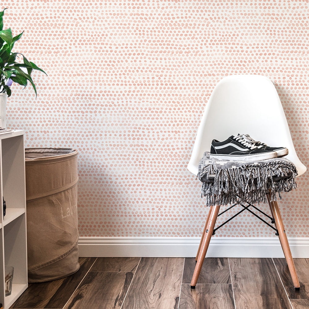 Tempaper Moire Dots Coral Peel and Stick Wallpaper, 20.5" x 16.5'