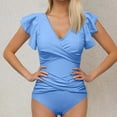 thumbnail image 2 of QHFBli Womens Tummy Control Swimsuits 1 Piece Bathing Suit Ruffle Wrap V Neck Swimwear, 2 of 6