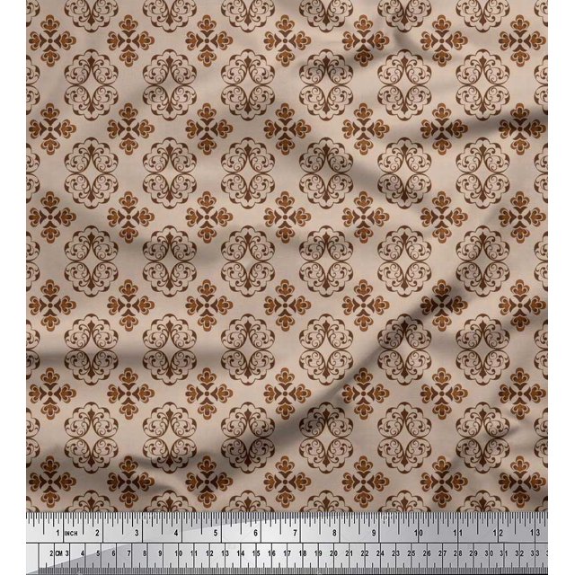 Soimoi Tissu Crêpe polyester Imprimé Damas Filigrane au Mètre 42 Pouces de Large