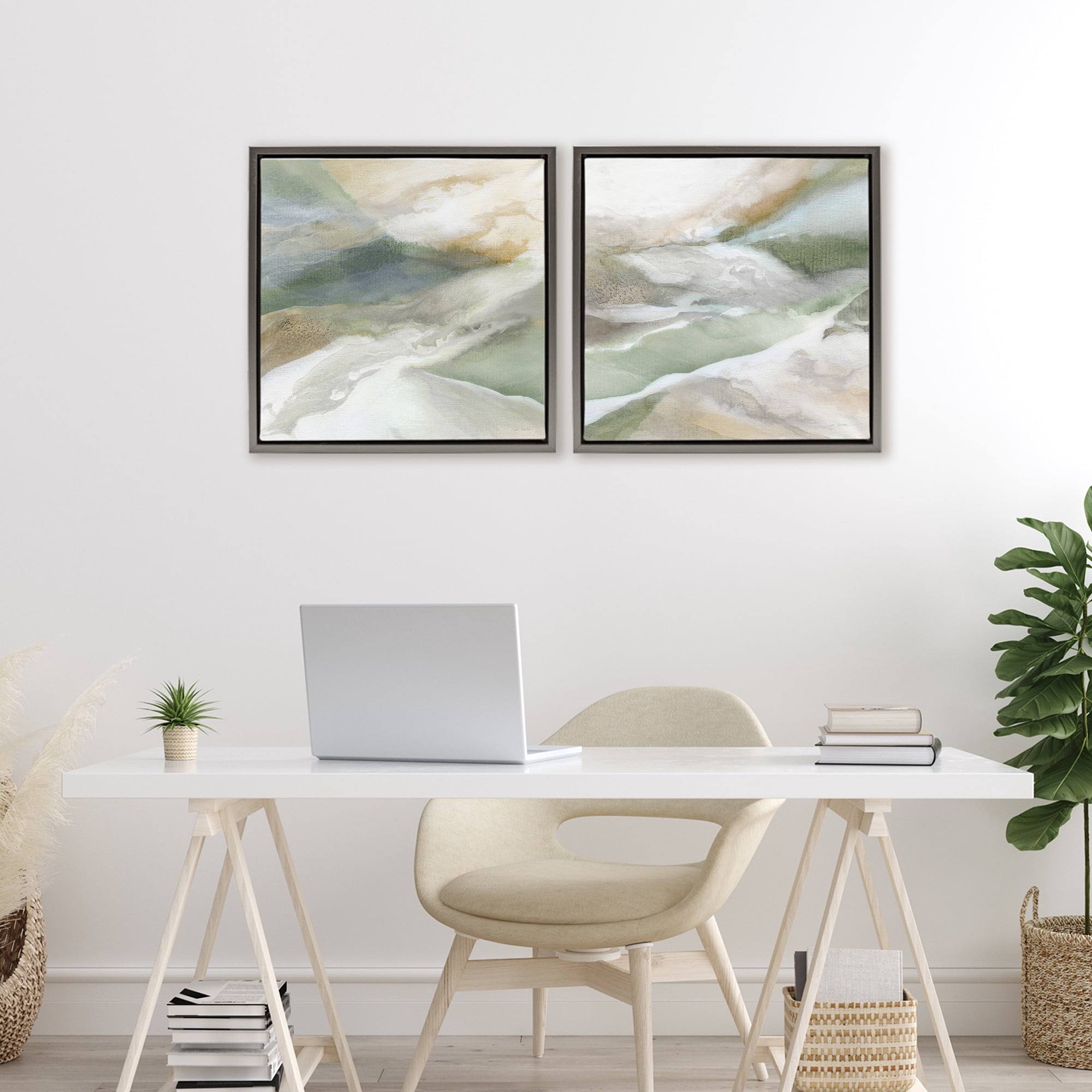 Stupell Industries Serene Misty Valley Abstraction 2 Piece Gray Framed Floater Canvas Set, design by Carol Robinson