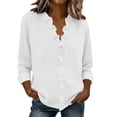 thumbnail image 2 of ClodeEU Women's Ruffle Collar Long Sleeve Linen Blend Shirt,Solid Color Casual Blouse White,Womens Plus L, 2 of 6