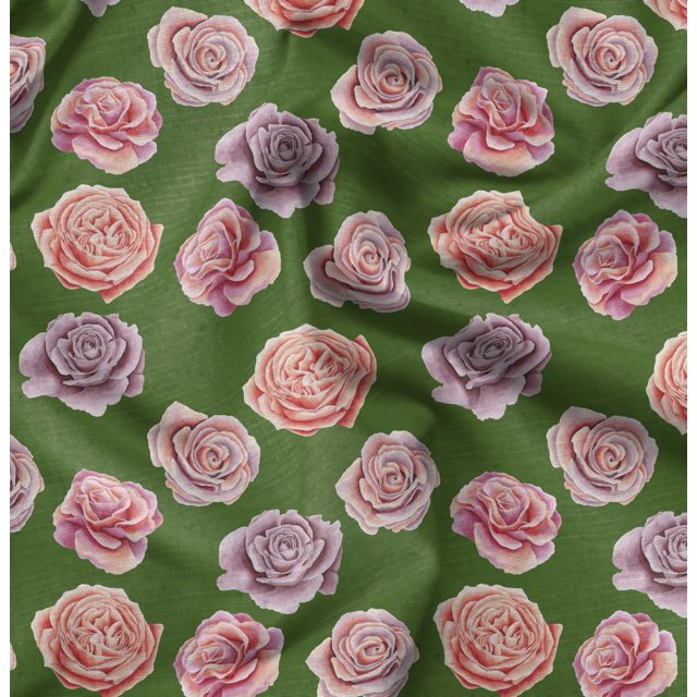 Soimoi Tissu Voile de Coton Vert Tissu à Imprimé Floral de Roses au Mètre 56 Pouces de Large