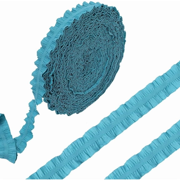 20Yds 1 Inch Double Ruffle Stretch Ribbon Pleated Elastic Lace Trim Gathered Ruffled Organza Lace Edge Trim Vintage Edging Trimmings Fabric for DIY Clothes Dress Sewing Crafts Sea Green Green