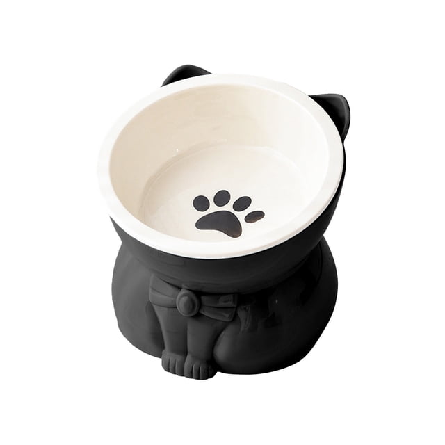 Black Elevated Plastic Cat Feeder Bowl Black Ergonomic Design For Neck Protection 250Ml For Cats Dogs