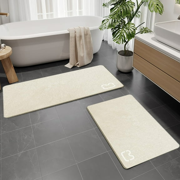 PLPPYFS Soft Diatomite Earth Bath Mat, Quick Dry Bathroom Mats 2 Piece, Beige Super Absorbent Bath Mat Set, Washable Non Slip Bathroom Rugs, Stone Bath Mats Alternative, 15.7" x 23.6" & 19.7" x 31.5"