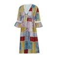 thumbnail image 3 of Liacowi Boho Dress for Women Lace Trim V Neck Tunic Dress Summer 3/4 Long Sleeve Floral Print Swing Beach Dress Plus Size S-3XL, 3 of 9