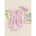thumbnail image 4 of CIYCuIT 6M 12M 18M Baby Girls One Birthday Romper Ruffle Sleeveless Letter Embroidery Jumpsuit Infant Cute Backless Summer Bodysuit with Headband, 4 of 9