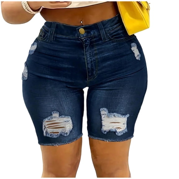 Womens Jean Shorts Ripped Distressed Denim Short Stretchy Slim Fit Summer Casual Soft Comfy Hot Pants with Pockets