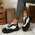 thumbnail image 3 of Women's Patent Leather Casual Shoes Thick Sole Platform Lace Up Loafers Fashion Color Blocking Walking Shoes White Size 9, 3 of 7