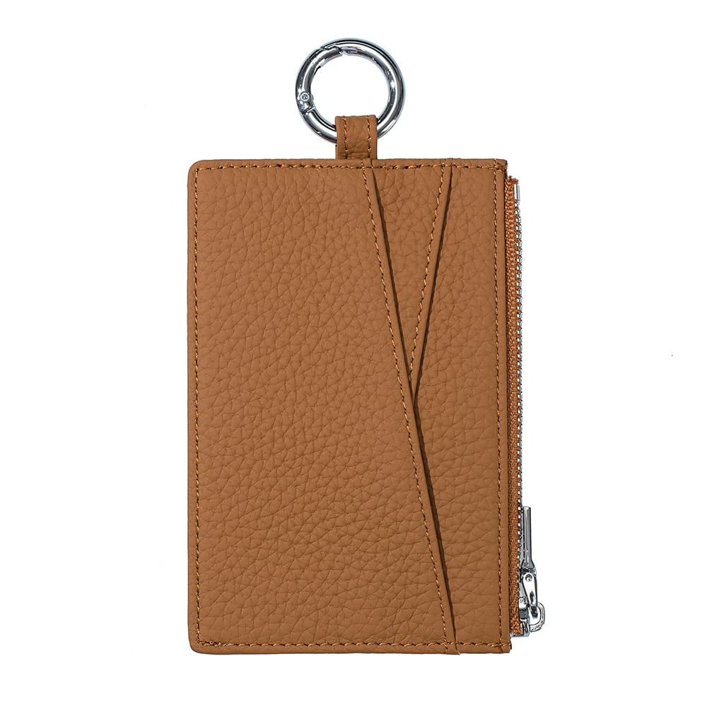 Slim Credit Card Case Genuine Leather Small Card Holder Zipper Wallet with Keyring for Women.