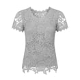 thumbnail image 6 of Lenago Wonens Tops Tops Women Tops Wimens Tops Ladies' Casual And Fashionable Round Neck Lace Petal Short Sleeved Top White XXXL, 6 of 6