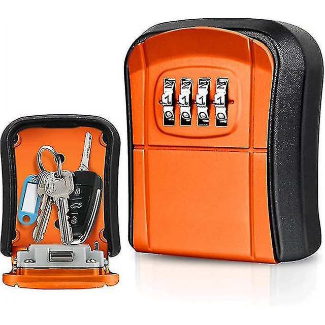 Caja para llaves montada en la pared, minicaja segura para llaves para exteriores con código numérico de 4 dígitos (naranja)