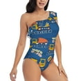 thumbnail image 3 of Sikiie Construction Vehicles Print Women One Piece Swimsuits Tummy Control One Shoulder Bathing Suits Ruffle Swimwear, From S to XXL-Medium, 3 of 6