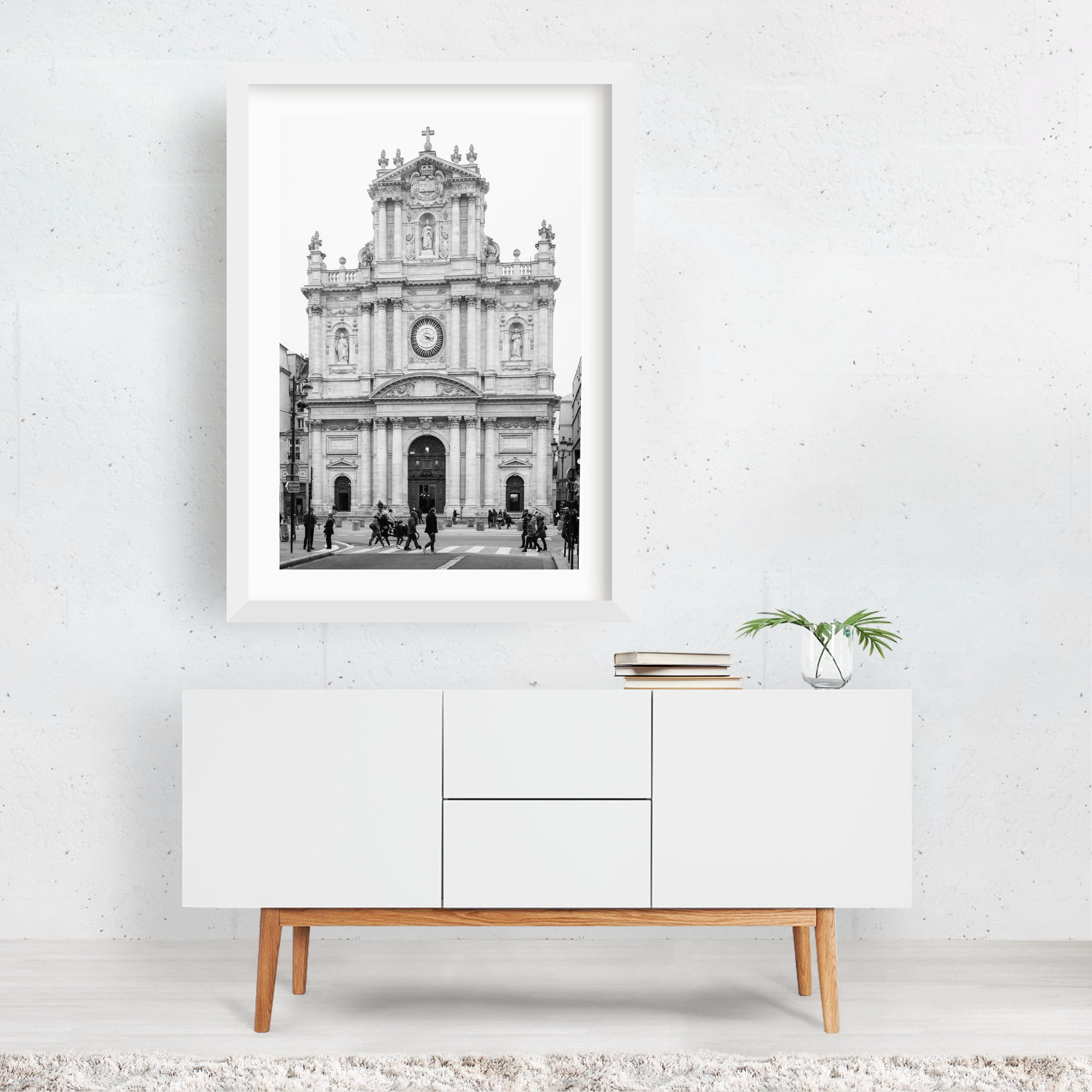 Eglise Saint-Paul-Saint-Louis B&W - Paris Île-de-France France Photography White Framed Wall Art Print 20 x 30 inches
