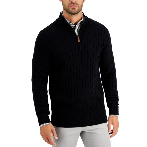 Club Room Men's Cable-Knit Quarter-Zip Sweater Black XL