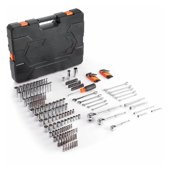 Mechanics Tool Set and Socket Set, 1/4" 3/8" 1/2" Drive Deep and Standard Sockets, 205 Pcs SAE and Metric Mechanic Tool Kit with Bits, Combination Wrench, Hex Wrenches, Accessories, Storage Case