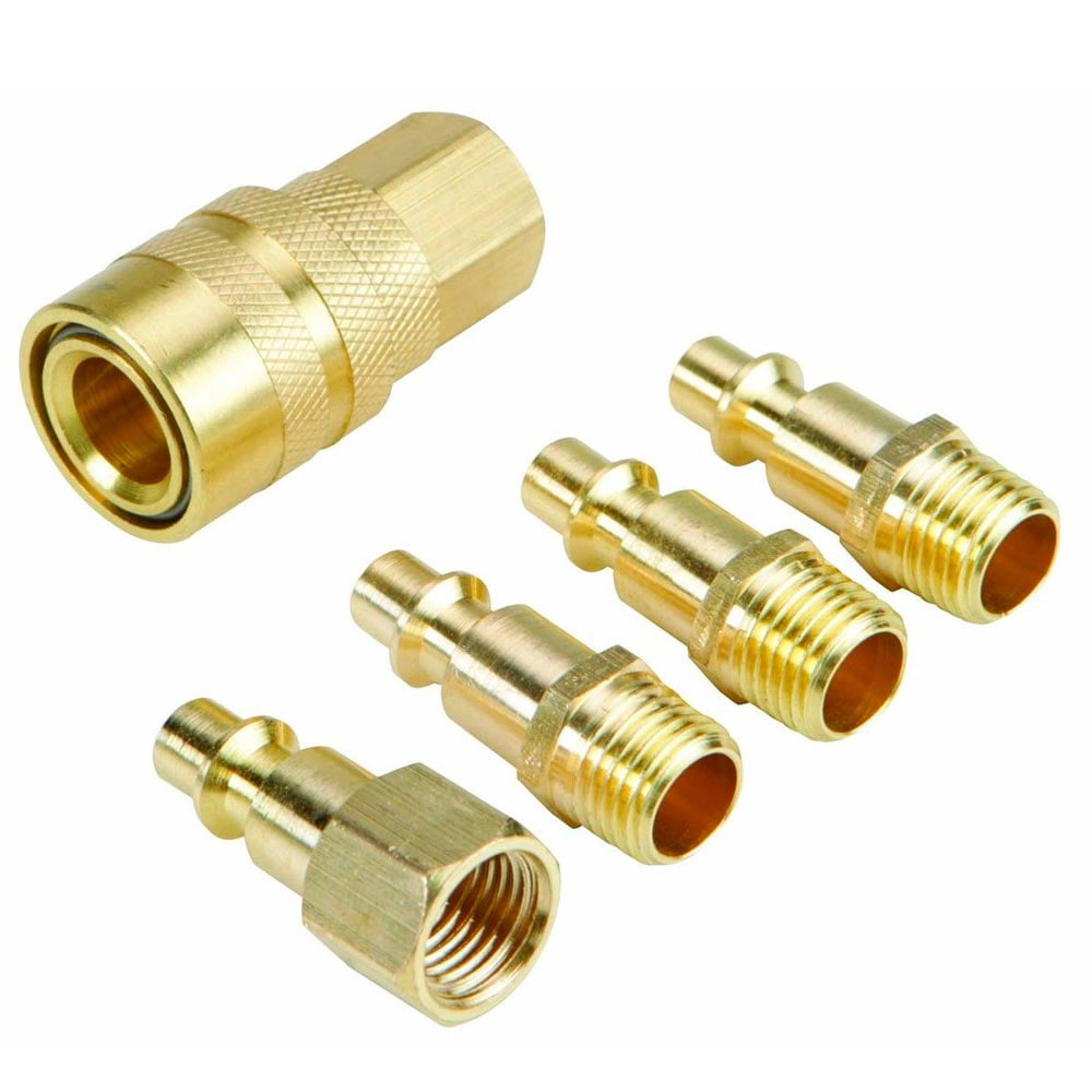 5pcs Solid Brass Quick Coupler Set Air Hose Connector Fittings 1/4" NPT Plug g 