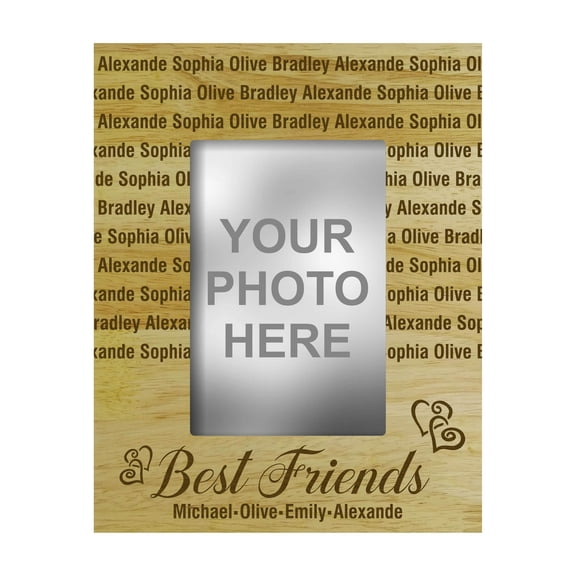 Personalized Best Friends Engraved Wood Picture Frame With Name - 4 x 6 Inches Horizontal Customizable Friendship Day Gift