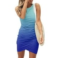 thumbnail image 2 of VSSSJ Womens Casual Gradient Printed Sleeveless Tank Ruched Bodycon Dresses Round Neck Irregular Hem Summer Mini T Shirt Dress, 2 of 5