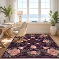 thumbnail image 3 of Design&I 4'x6' Ultra Soft Area Rug, Purple Deep Eggplant Botanical Sprigs Delicate Dotted Frame Border None Fluffy Washable Non Shedding for Bedroom Living Room Home Office, 3 of 7
