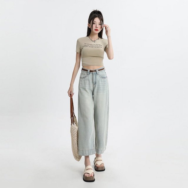 Vintage Spice Girl dopamina hielo seda pierna ancha pantalones de abuelita nueva gota delgada ocho puntos pantalones vaqueros pequeños niños