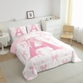 thumbnail image 3 of Pink Bow Comforter Set,Initial Letter A Chic Romantic Bedding Set 2 Pcs ,Princess Style Bowknot Love Hearts Girly Fairy Down Comforter,Kawaii Pink,1 Pillowcase, 3 of 7