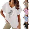 thumbnail image 3 of WREESH Women's V-Neck Cotton Linen T-Shirt Casual Short Sleeve Top with Graphic Print Pink, 3 of 5